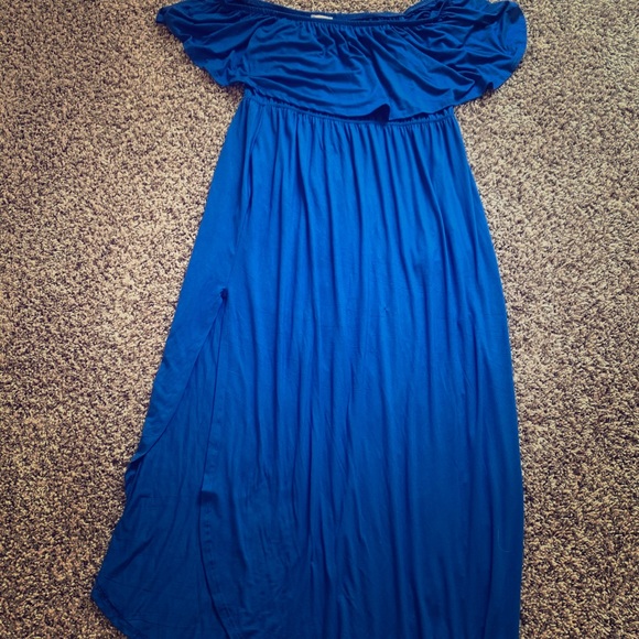 royal blue off the shoulder maxi dress